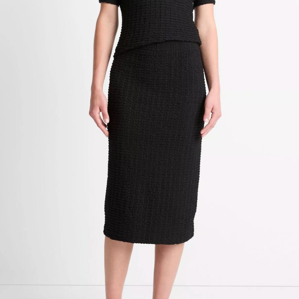 Vince smocked black midi skirt, size L